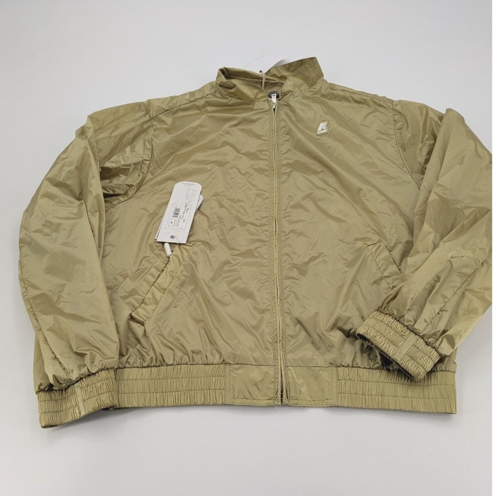 K Way Windbreaker Shiny Satin Rain Jacket Sz 8 Green Lowland Feminine Streetwear